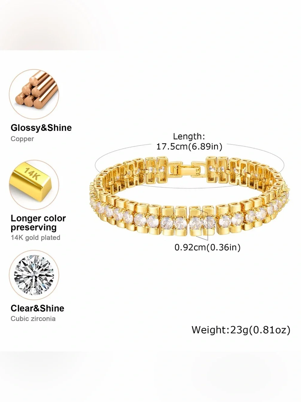 14 K gold plated Cubic Zirconia Chunky bracelet for women